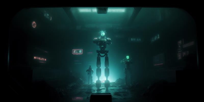 00026-90716865-meditation scene_ a man standing in front of a giant robot in a dark room.png